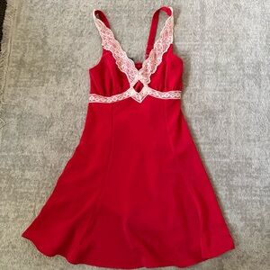 Elegant Red Lace Trim Dress